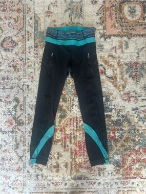 lululemon athletica Black and Teal Colorblock Leggings